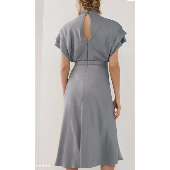 ANTHROPOLOGIE Women’s Madeline MIDI Dress Ruched Cap Sleeve Mock Neck Sz 14 - Picture 2 of 16